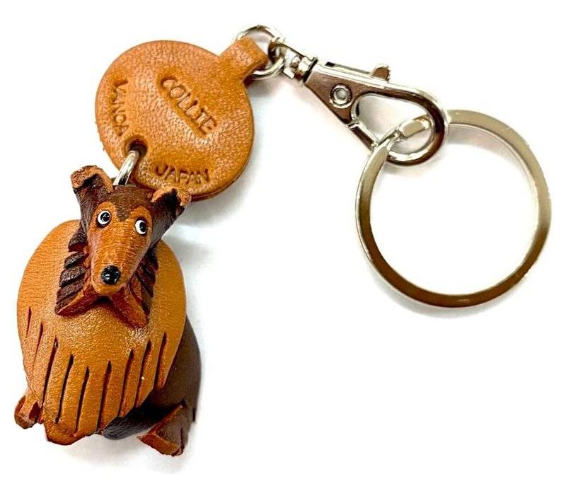 柯基犬 狗 皮革钥匙圈 牵绳吊饰 手作 日本制造 VANCA - 钥匙链/钥匙包 - 真皮 咖啡色