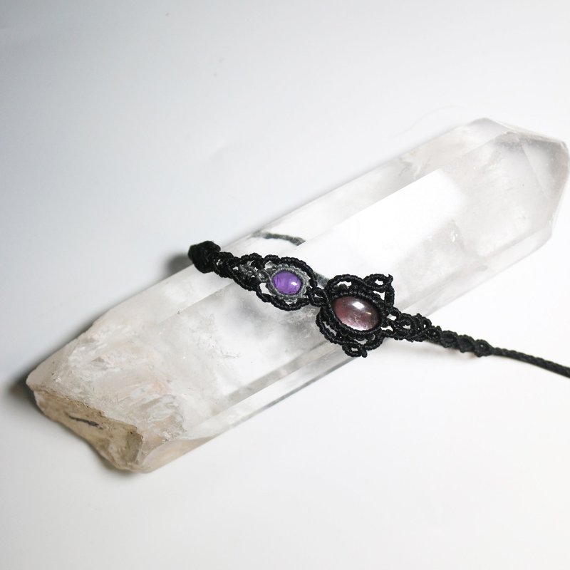 锂云母x紫水晶蜡线编织手链 - 手链/手环 - 水晶 紫色