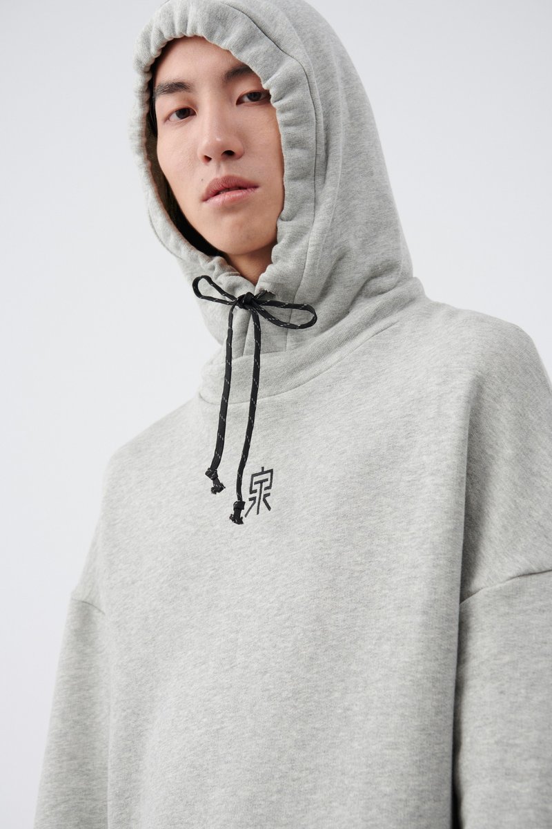 连帽绑带厚logo Tee - 男装上衣/T 恤 - 棉．麻 灰色