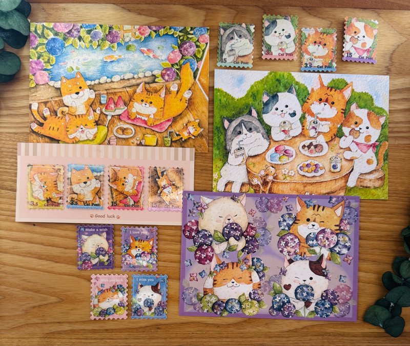 Mr.307小七先生_邮票造型防水贴纸+明信片套组 - 贴纸 - 纸 