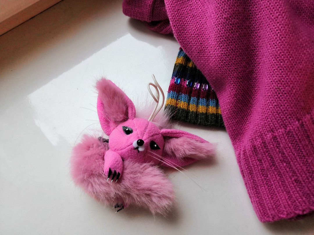 Miniature pink  Fennec Fox, fabric keychain ,kawaii fox, fox plush - 钥匙链/钥匙包 - 其他材质 粉红色