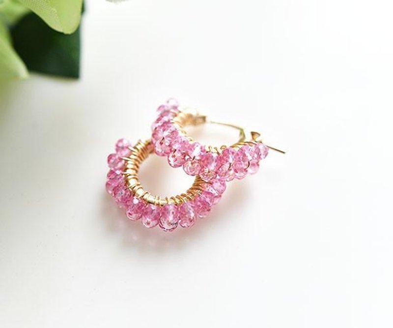 Cherry-colored earrings Pink topaz double hoop earrings Clip-On available November birthstone - 耳环/耳夹 - 宝石 粉红色