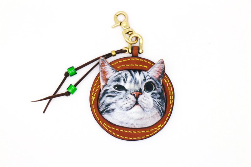 钥匙扣 吊饰 雕刻皮具 可爱猫猫 小众风格 - 钥匙链/钥匙包 - 真皮 