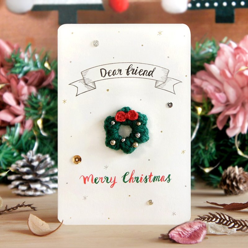 限量圣诞节手工定制卡片-圣诞花圈 - 卡片/明信片 - 纸 白色