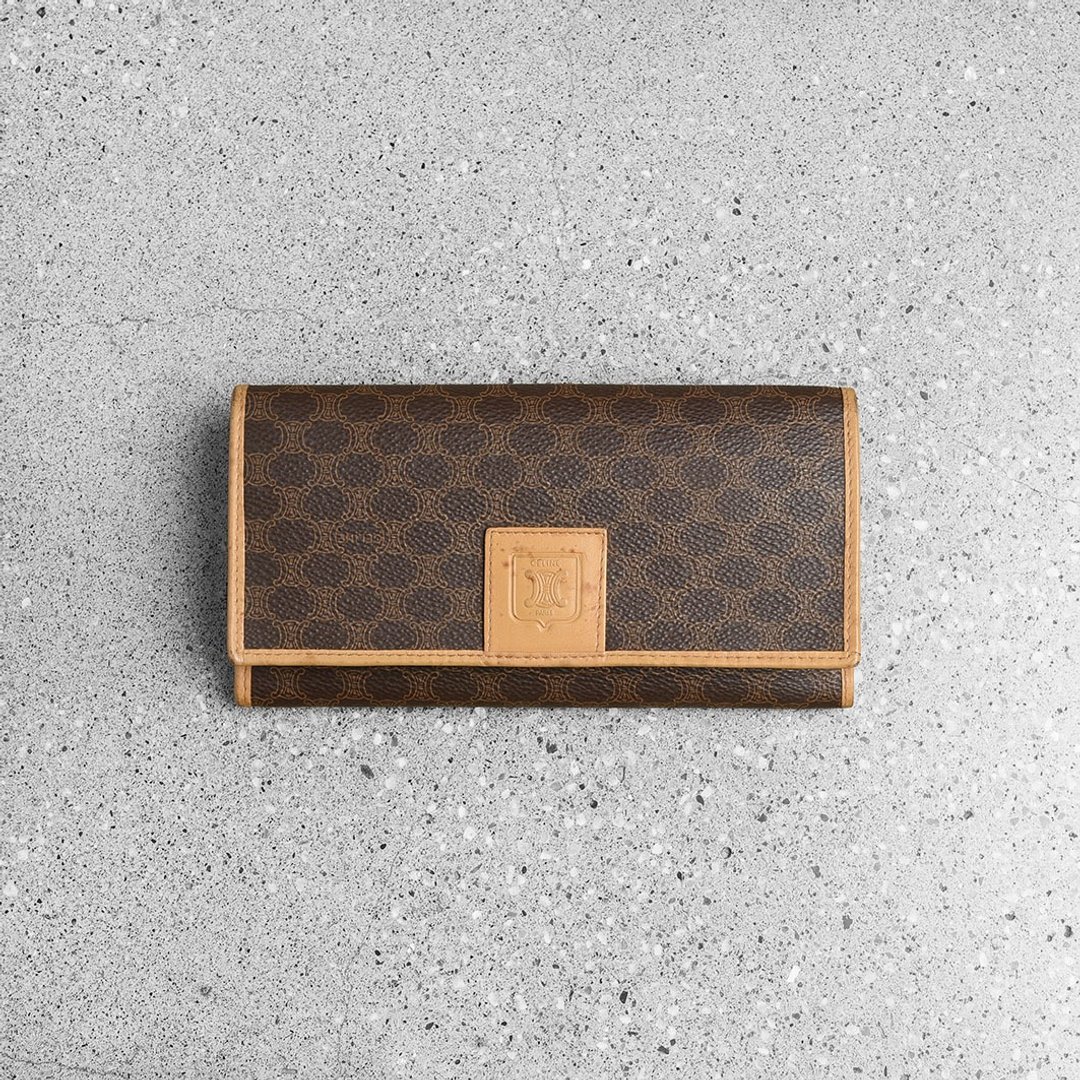 Celine 古董口金长夹 / Vintage 古着 - 皮夹/钱包 - 真皮 咖啡色
