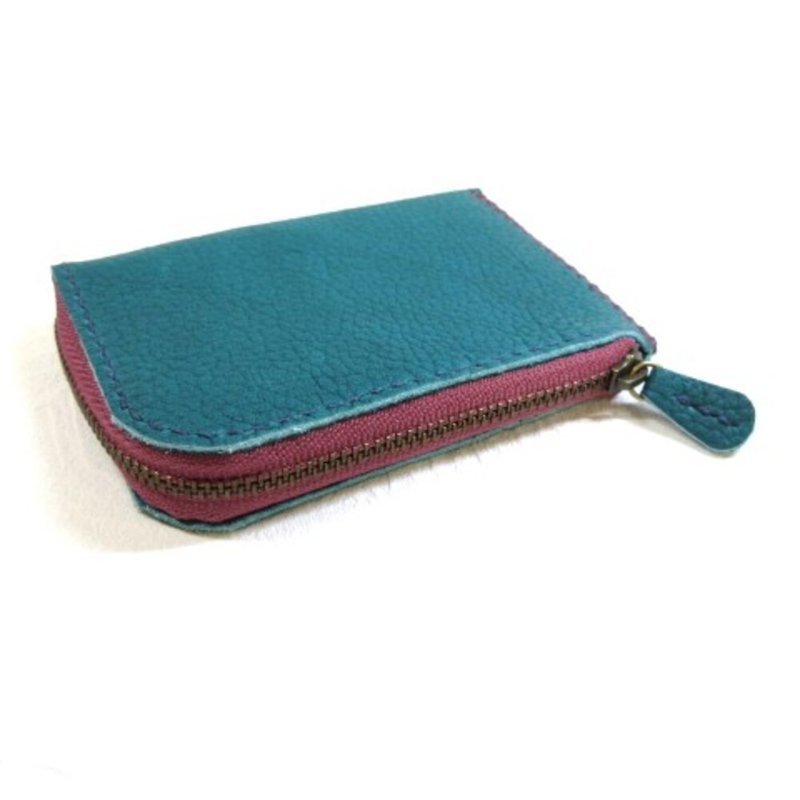 Cowhide, soft shrink, slim type, zipper, coin case, turquoise, 0005 - 零钱包 - 真皮 绿色