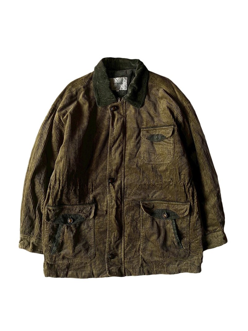 --两光师古着--绿色拼接灯芯绒大衣 - 男装外套 - 其他材质 绿色