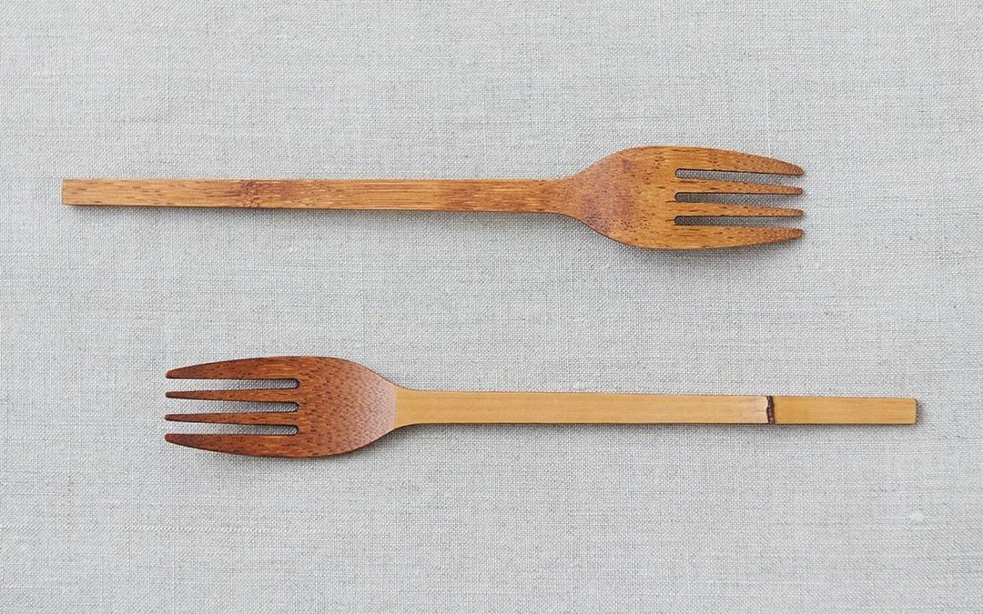 Bamboo fork wiping lacquer raw lacquer (brown) - 餐刀/叉/匙组合 - 木头 咖啡色