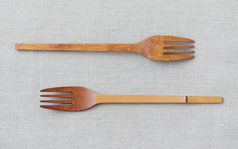 Bamboo fork wiping lacquer raw lacquer (brown) - 餐刀/叉/匙组合 - 木头 咖啡色