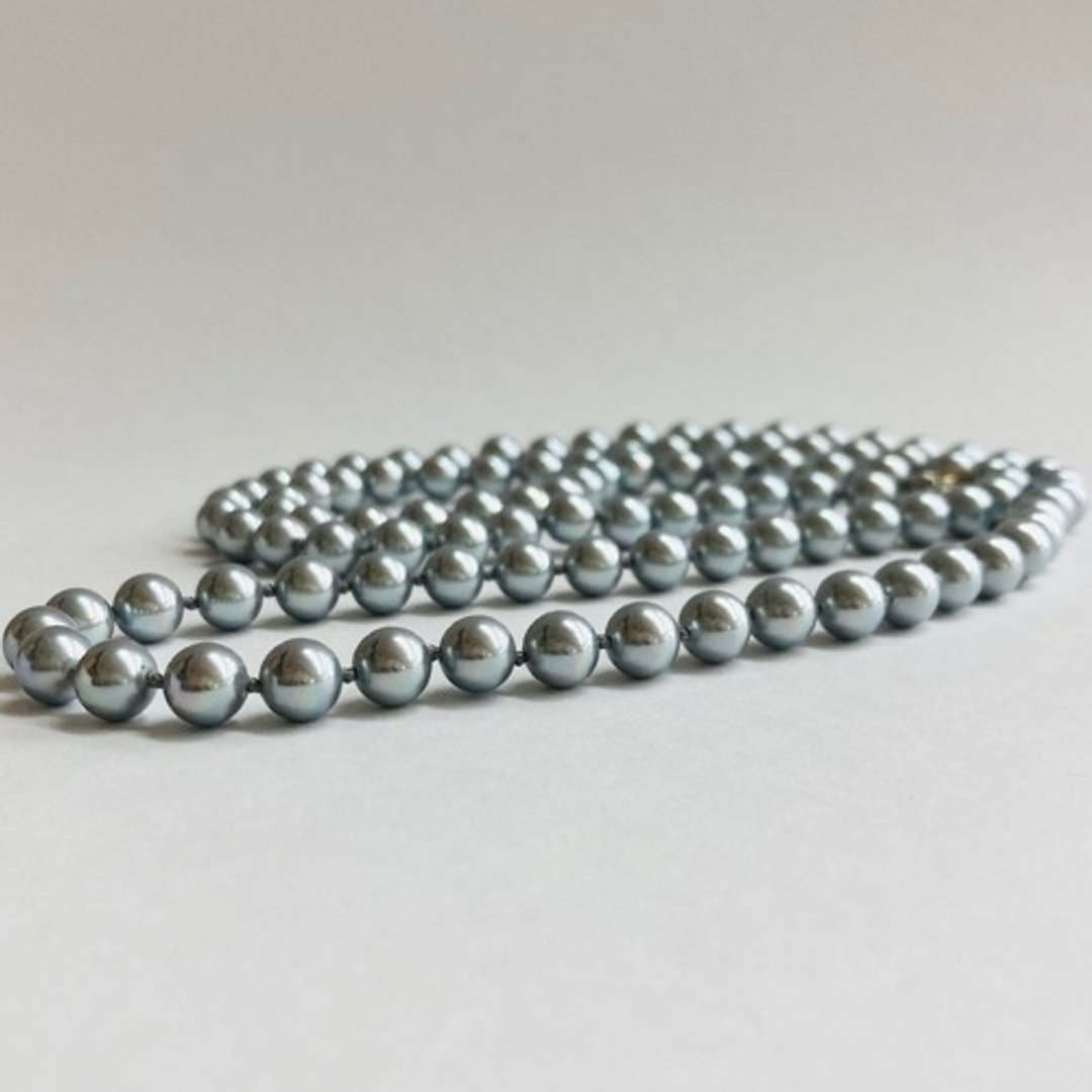 贝壳抛光珍珠 2Way 全结长项链 / 约 7mm 约 90cm / 抛光灰 / made in japan - 项链 - 贝壳 灰色