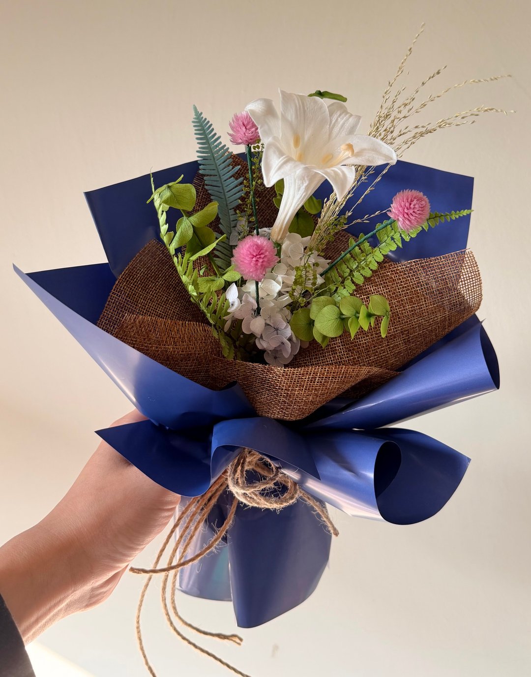 铁炮百合不凋花花束 - 永生花。情人节礼物毕业花束圆仔花 - 干燥花/捧花 - 植物．花 蓝色