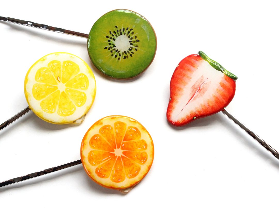 ※ Drop with ※ Cut fruit wooden hairpin - 发饰 - 木头 红色