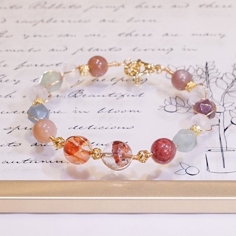 【手作】赤曦绽放 铜线缠绕手环 - 手链/手环 - 水晶 