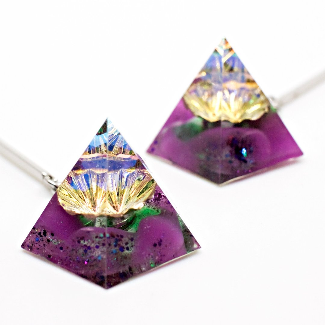 Pentagon dangle Clip-On(THE lavender) - 耳环/耳夹 - 树脂 多色