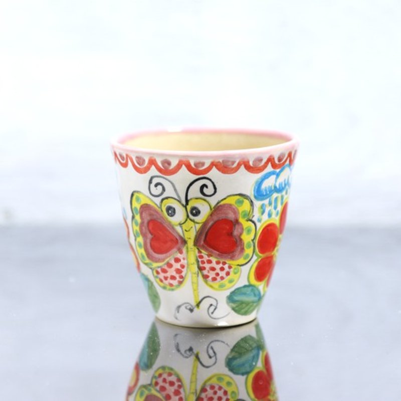 Butterfly painting cup - 咖啡杯/马克杯 - 陶 