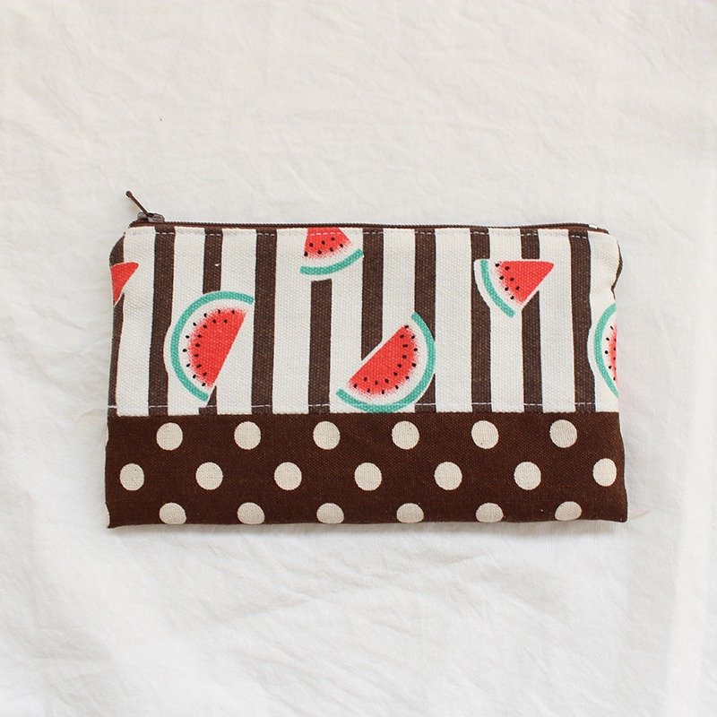 西瓜-咖啡款拼接笔袋/铅笔盒 - 铅笔盒/笔袋 - 棉．麻 咖啡色