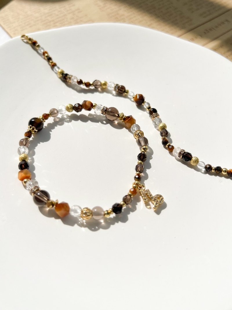 【星座双链 摩羯座】土象星座 黄虎眼石 茶晶 水晶手链 - 手链/手环 - 水晶 