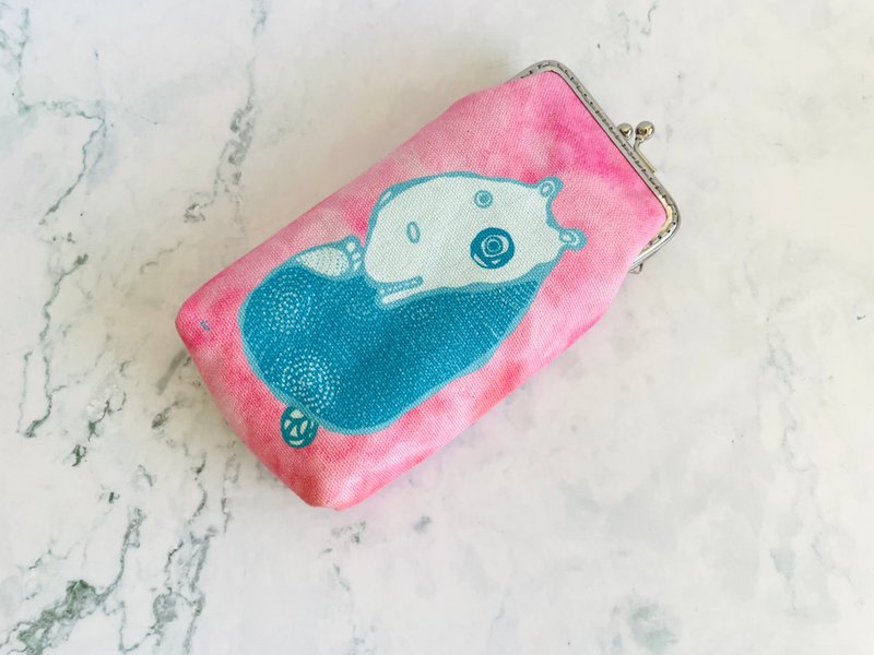 直立口金包-马来膜 - 零钱包 - 棉．麻 粉红色