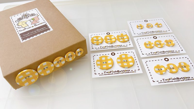 布钮扣-0.5cm宽格子-黄色 - 其他 - 棉．麻 黄色