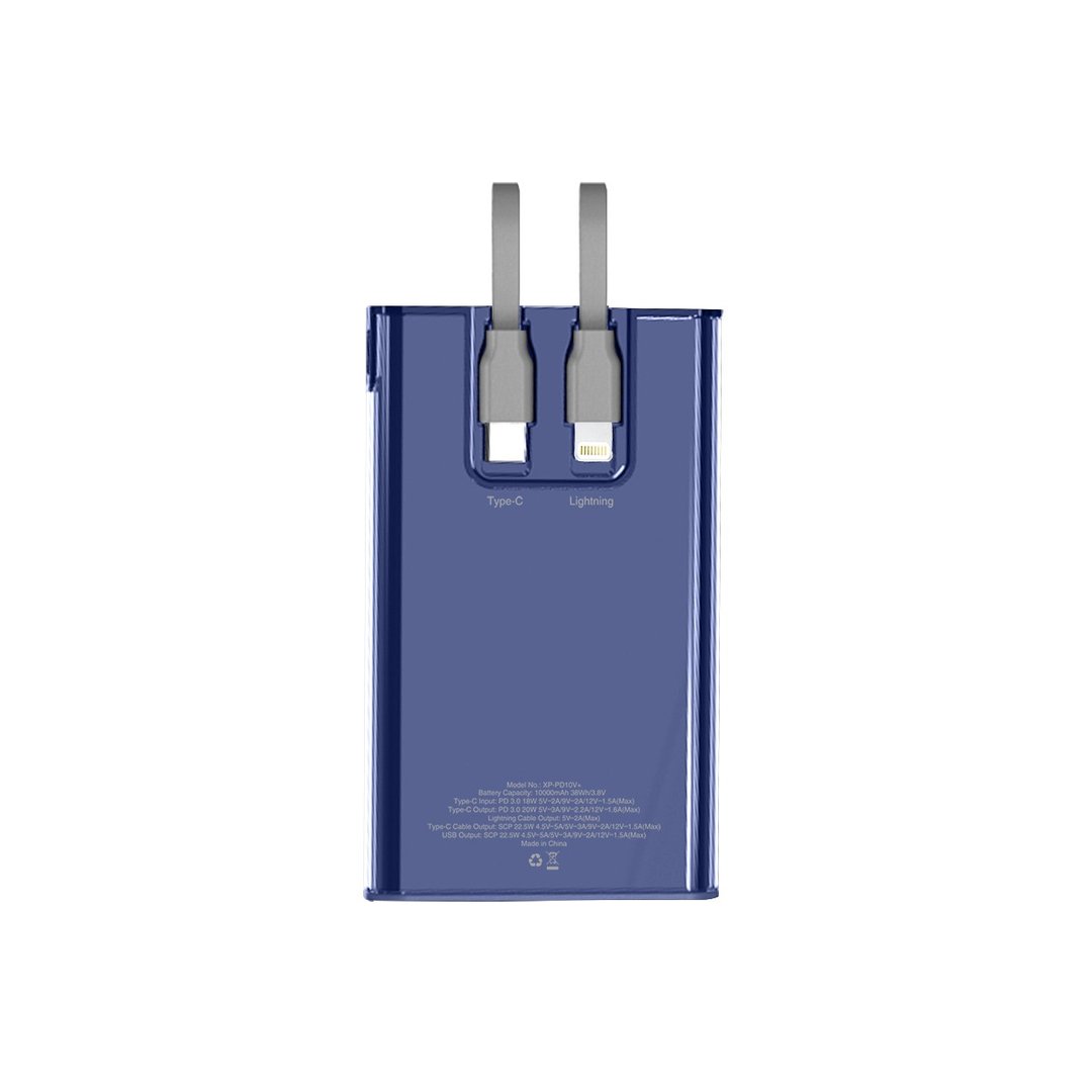 (蓝色)PD10V+ 2合1 10000mAh内置线透明PD外置充电器 - 充电宝/传输线 - 其他金属 蓝色