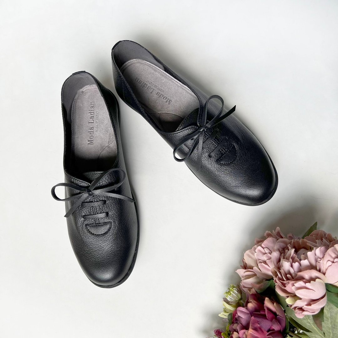 [Made in Japan] Water repellent, light and soft goat leather comfort shoes, lace-up slip-ons, black 2021 - 女款休闲鞋 - 其他材质 黑色