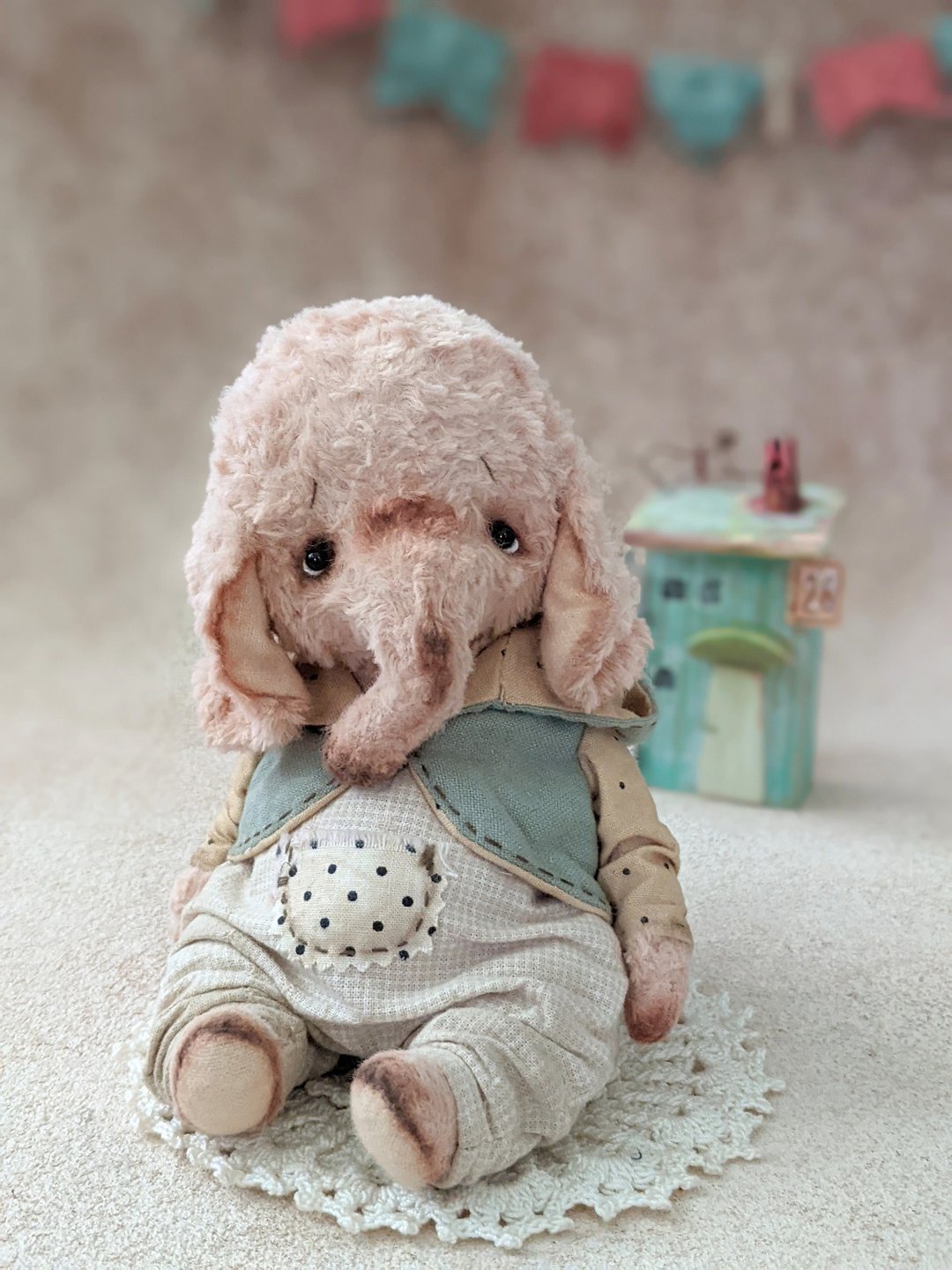 Pastel colors Teddy Elephant. Teddy Bear friends. Elephant Collectible Handmade - 玩偶/公仔 - 其他材质 粉红色