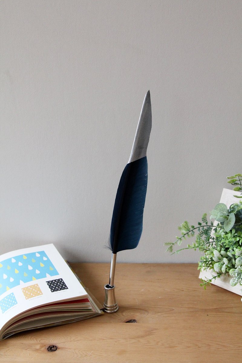 日本Magnets奢华风格羽毛造型黑色原子笔(蓝色银色混搭)-现货 - 圆珠笔/中性笔 - 其他金属 蓝色