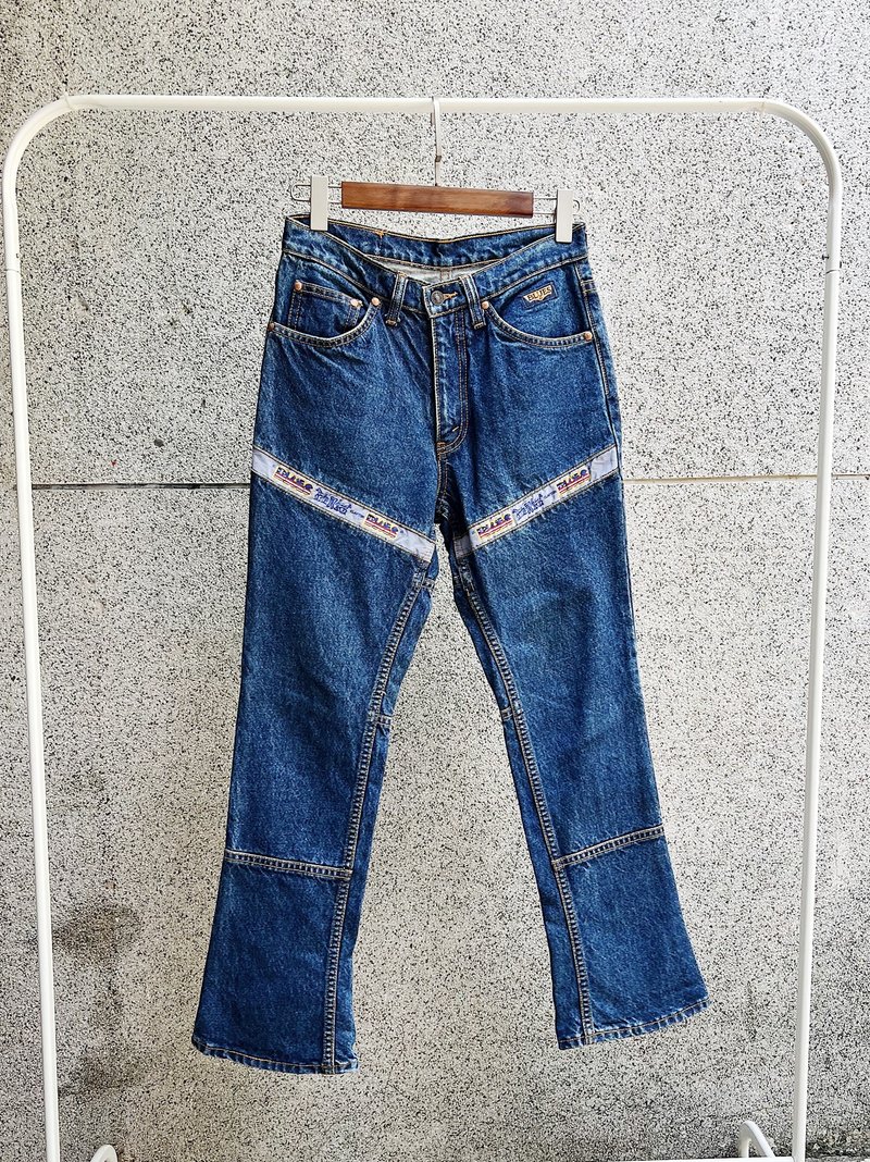 Blues / 高腰 经典蓝 多层拼接 微小喇叭裤 古着牛仔丹宁牛仔长裤 - 女装长裤 - 棉．麻 蓝色