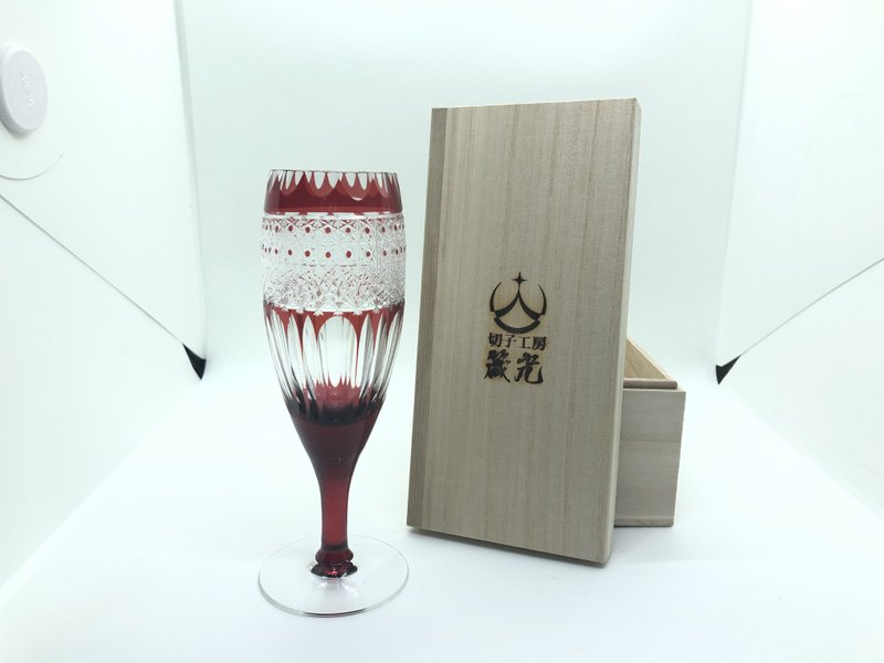 Chrysanthemum basket flute champagne glass - 酒杯/酒器 - 玻璃 红色