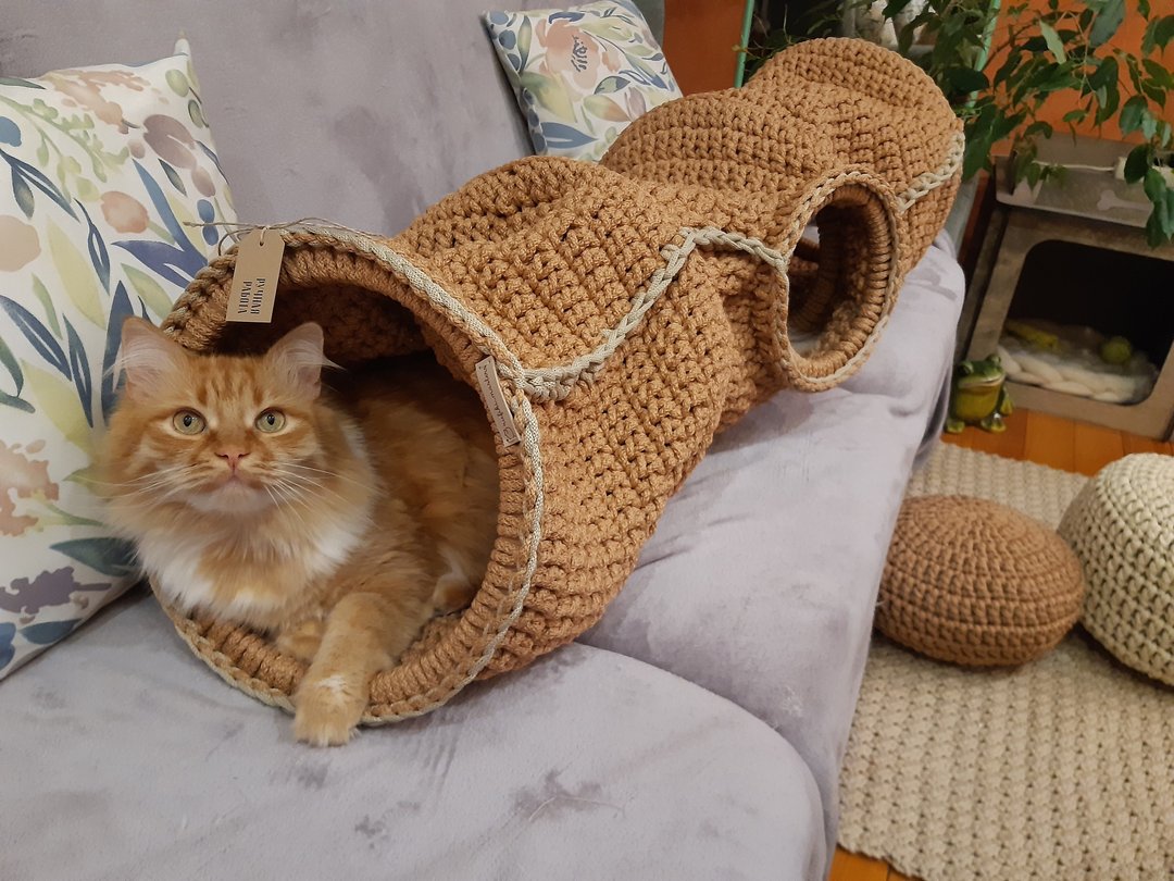 猫隧道宠物床钩针钩针猫屋 - 抓板/跳台 - 聚酯纤维 
