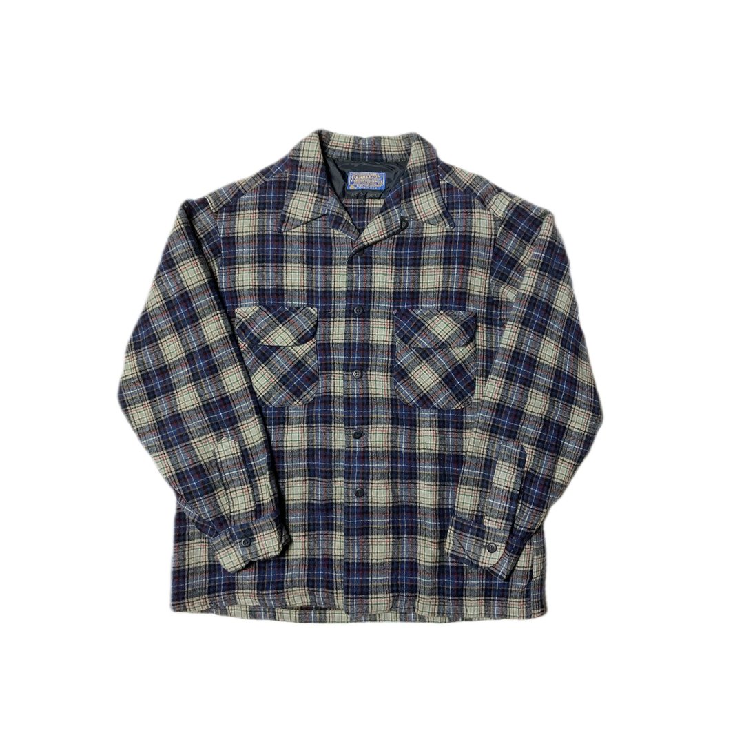 古着 70s Pendleton 羊毛深蓝色格纹衬衫 - 男装衬衫 - 羊毛 蓝色