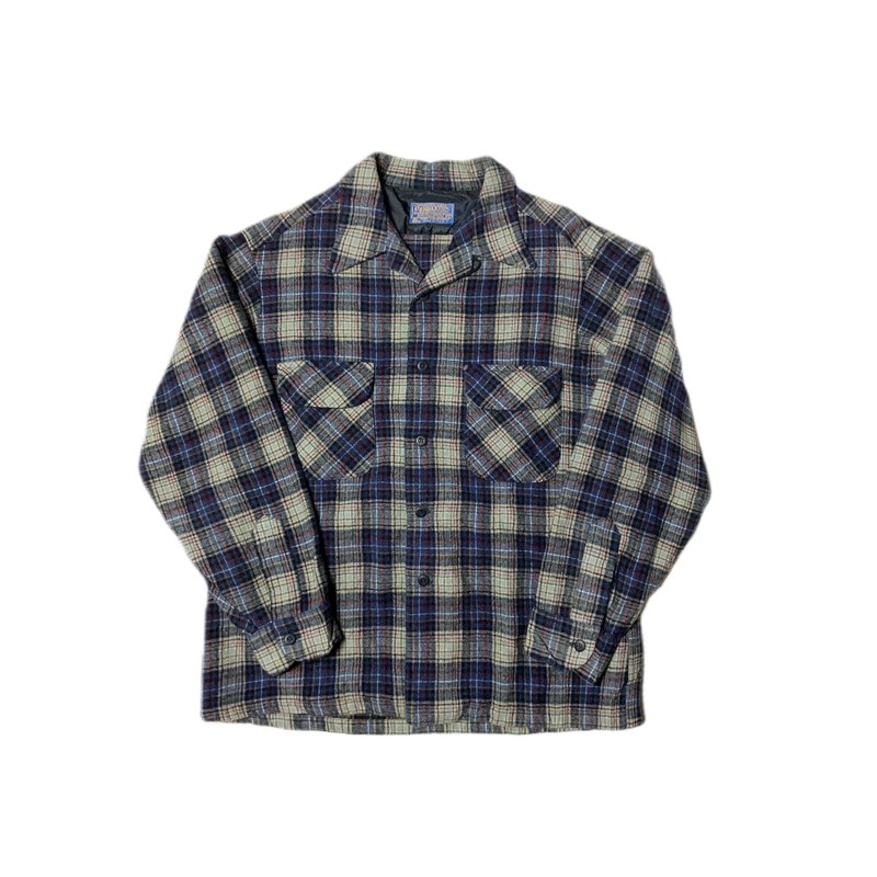 古着 70s Pendleton 羊毛深蓝色格纹衬衫 - 男装衬衫 - 羊毛 蓝色