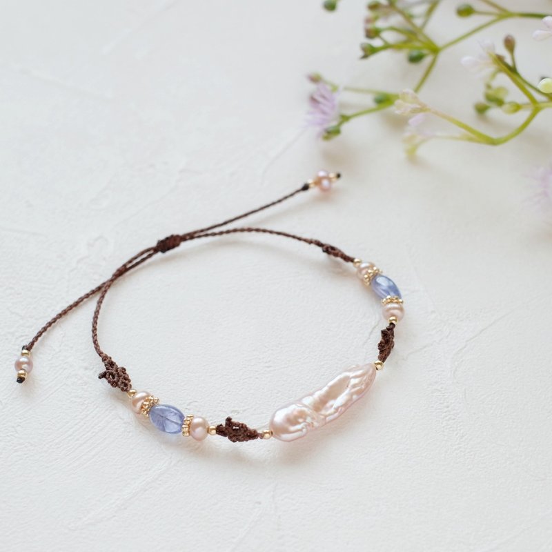 巴洛克珍珠 坦桑石 编织手环 - 手链/手环 - 聚酯纤维 咖啡色