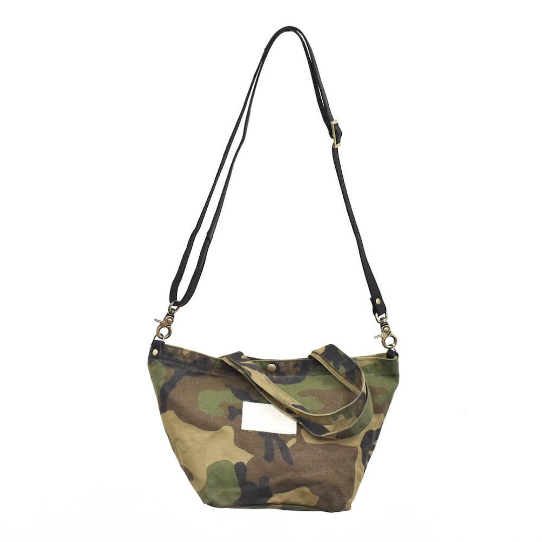 Canvas mini bag Shoulder bag unisex totebag with shoulder strap [Camouflage] KA004 - 侧背包/斜挎包 - 棉 绿色