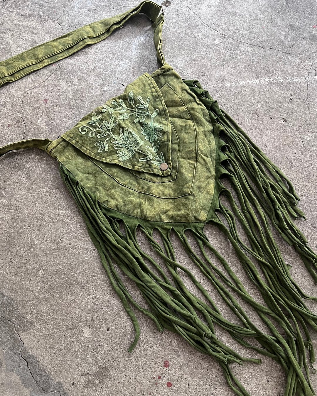 喜迎瑶 尼泊尔 植物染 蜡染 刺绣包 斜背包 流苏包包 民族风 嬉皮 - 侧背包/斜挎包 - 棉 绿色
