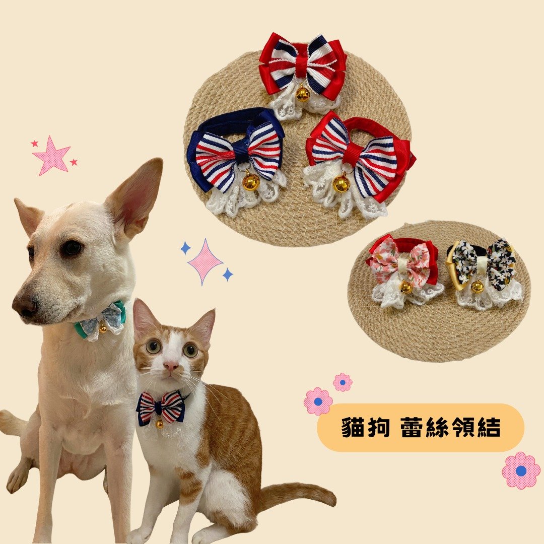 宠物项圈  猫、狗安全插扣项圈 蕾丝领结(多款) - 项圈/牵绳 - 棉 蓝色