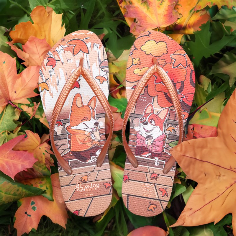 女夹脚拖鞋 汪来汪趣  防滑防水 柯基 狗狗 人字拖 赏枫 - 拖鞋 - 橡胶 多色