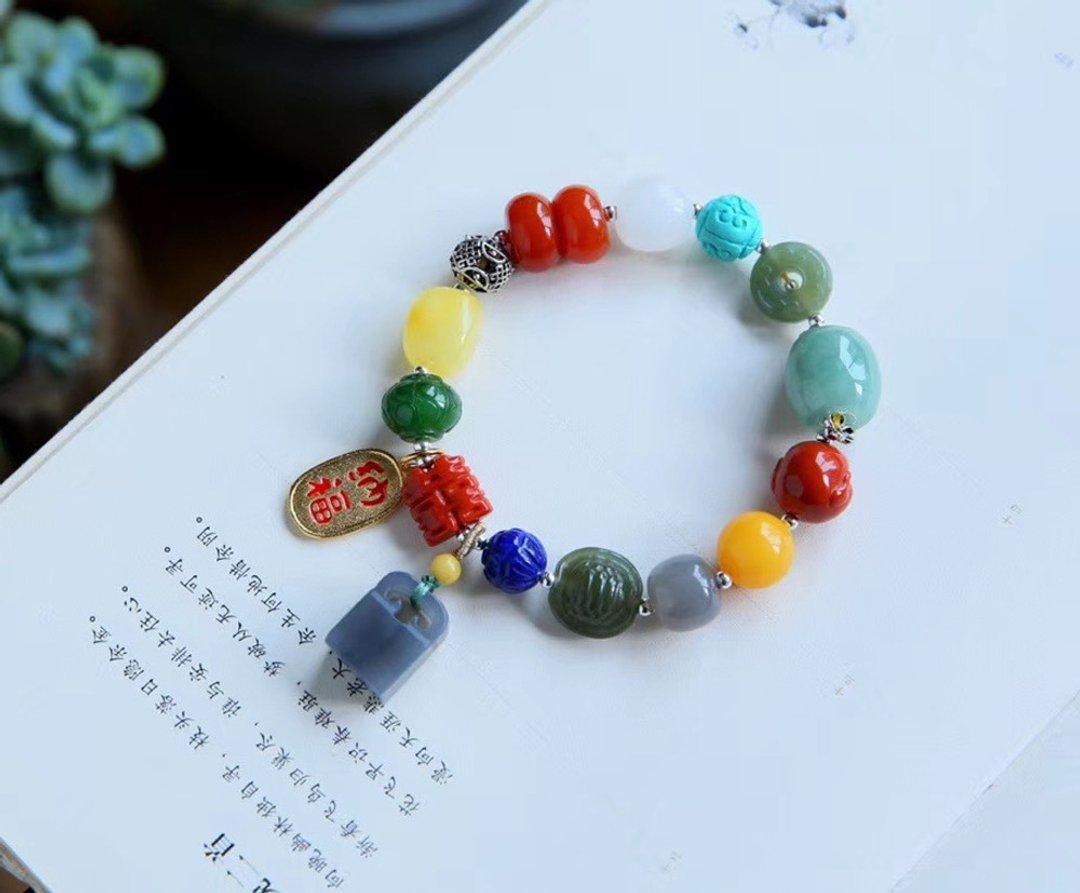 纯天然汇聚多种能量的多宝手链 和田玉 青金石 蜜蜡 南红 翡翠等 - 手链/手环 - 宝石 