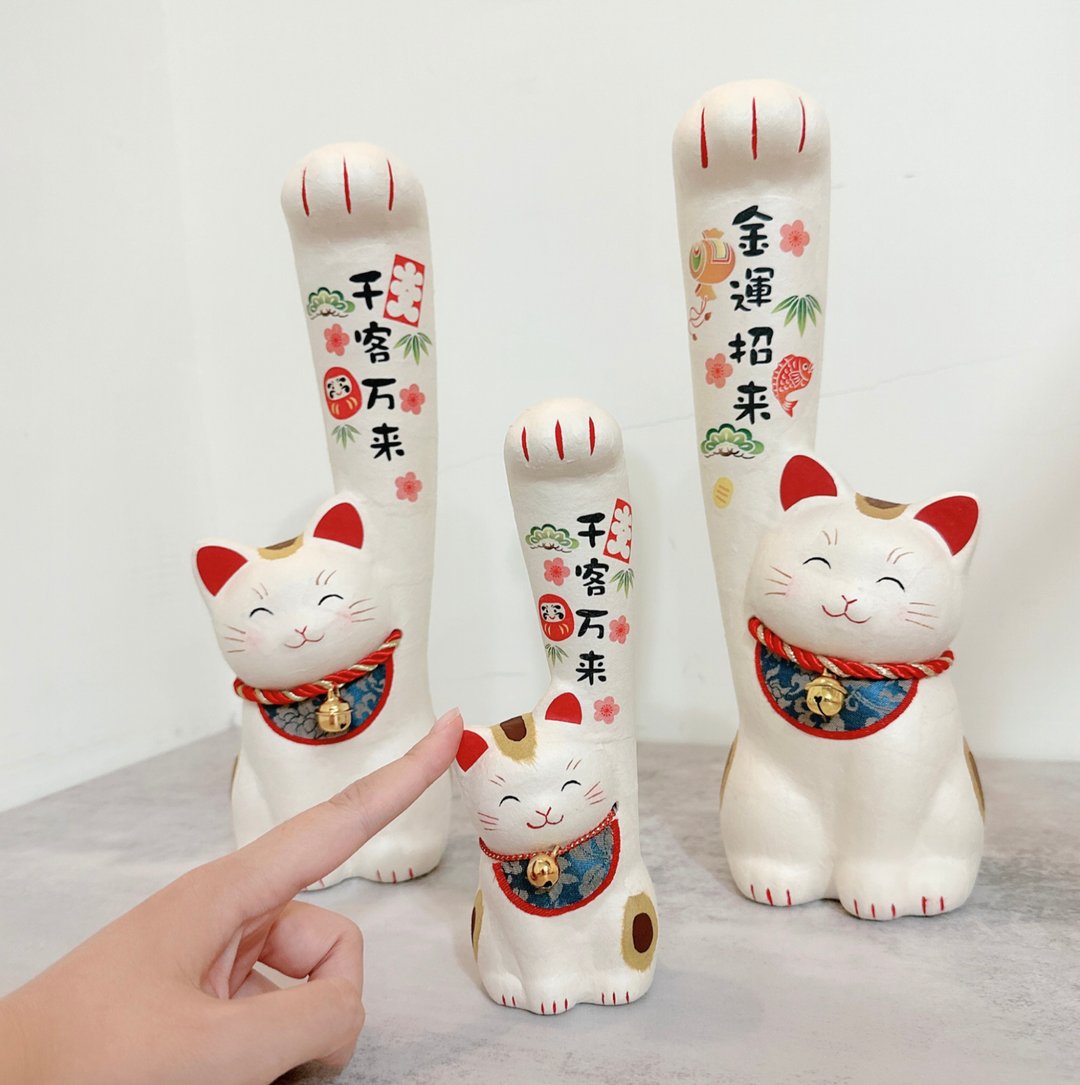 日本【RYUKODO】授权 - 长手开运招财猫 (巨)|礼物 | 圣诞礼盒 | 入厝 | 中 - 摆饰 - 纸 白色
