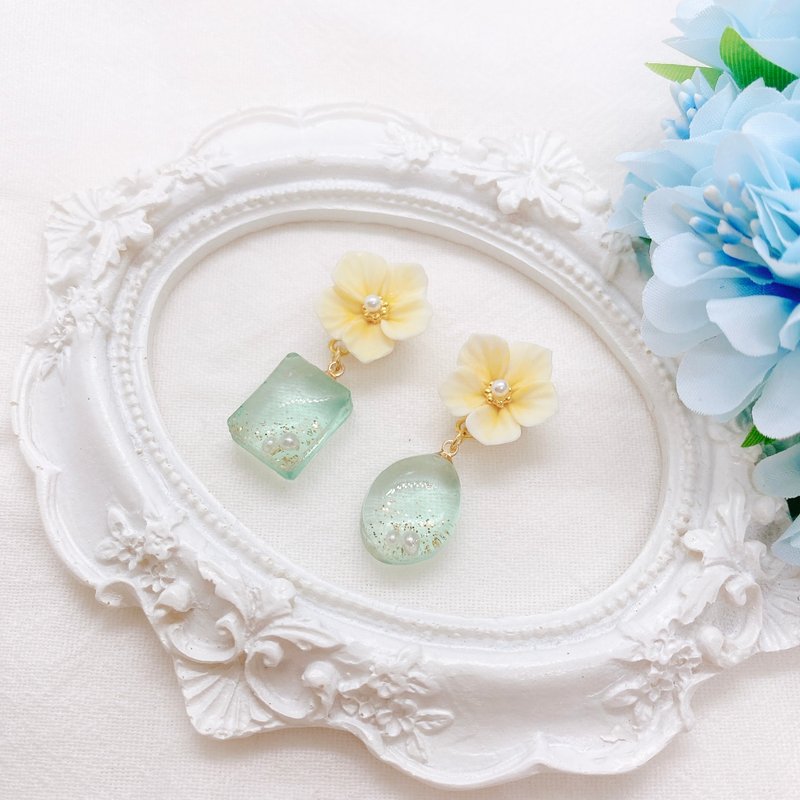 翡翠花耳环 | 黏土耳环 - 耳环/耳夹 - 粘土 绿色