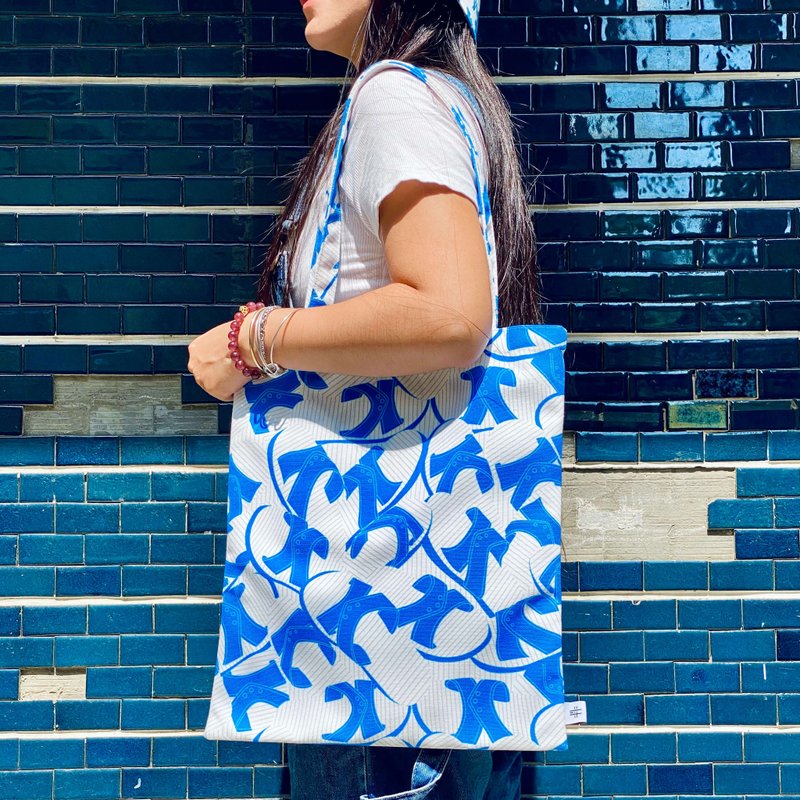 【锦源兴】蓝白拖提袋 l 托特包 购物袋 帆布袋 大容量 A4 印花 - 侧背包/斜挎包 - 聚酯纤维 多色