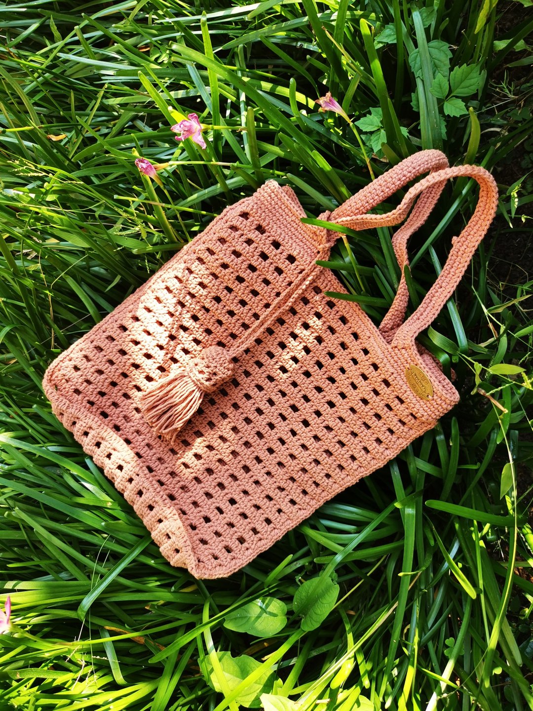 Crochet bag with bleached rope - 手提包/手提袋 - 其他材质 粉红色