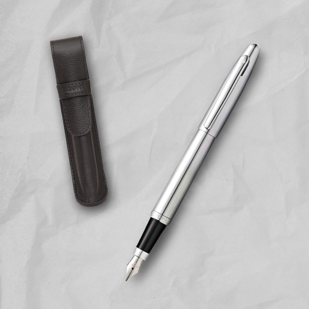 【SHEAFFER】VFM 系列亮铬钢笔-M 尖 + 皮革笔袋/手机磁性卡夹礼盒 - 钢笔 - 其他金属 银色