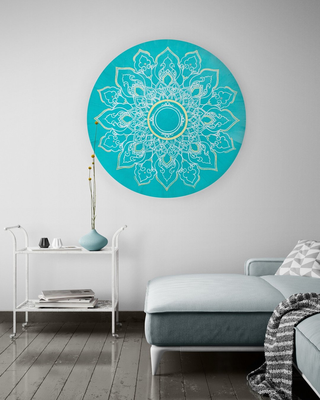 White mandala Spiritual wall art Symmetrical flower pattern Meditation art - 墙贴/壁贴 - 压克力 蓝色