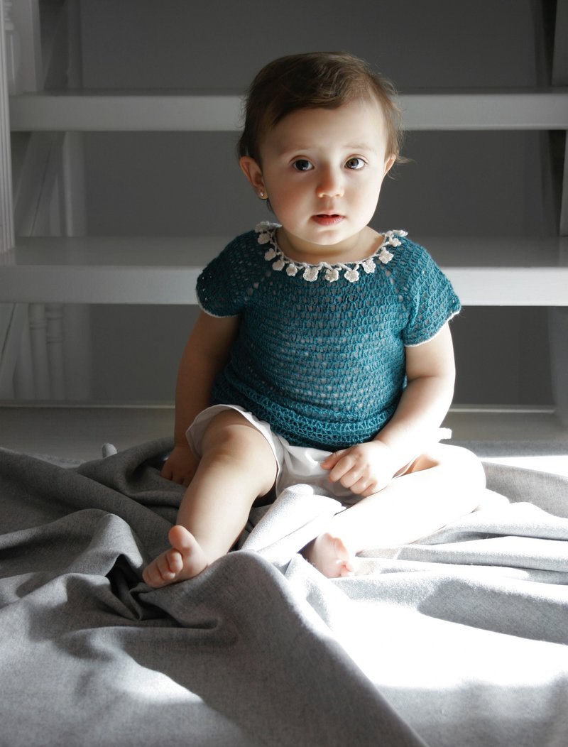 有机美利奴羊毛婴儿连衣裙。婚礼的女花童礼服。女孩的衣服 - 童装礼服/连衣裙 - 羊毛 蓝色