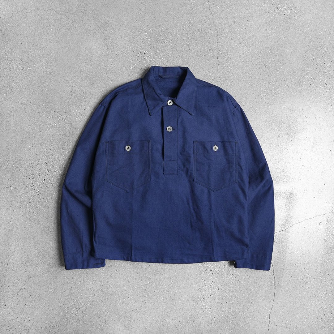 瑞典公发套头工作服 Pullover Shirt / Vintage 古着 欧洲军装 - 男装衬衫 - 棉 蓝色