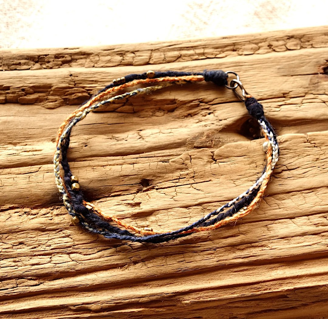 Triple bracelet/Indigo/Orange - 手链/手环 - 棉 蓝色