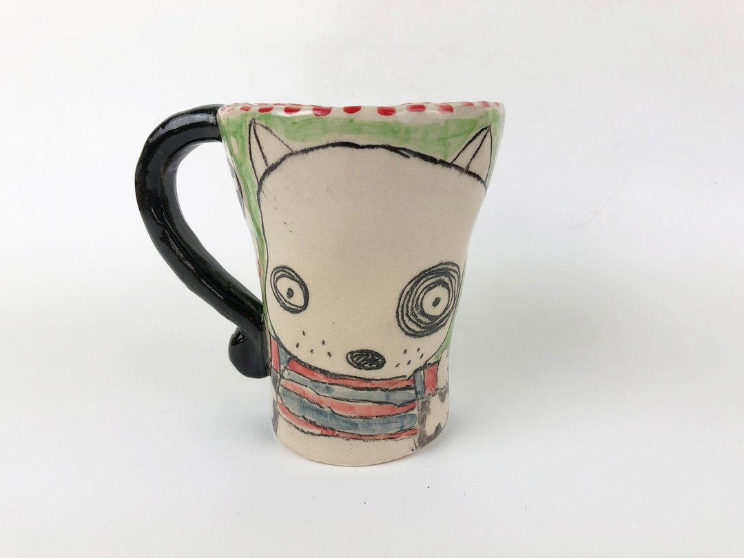Nice Little Clay 手工铃铛杯 黑轮狗 0101-45 - 咖啡杯/马克杯 - 陶 绿色