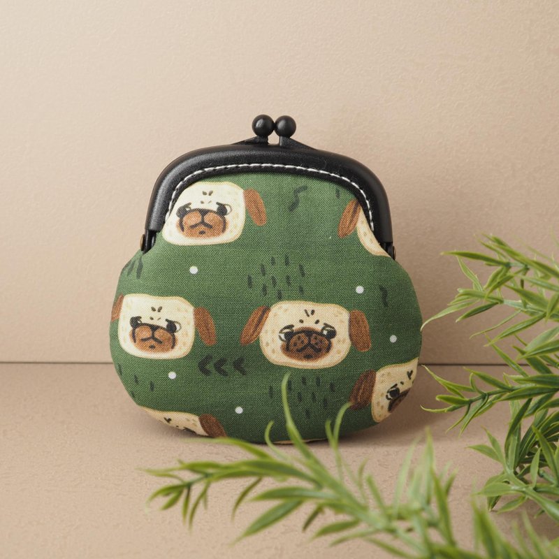 【小小哈巴狗】零钱包#小口金包#可爱#日系#收纳 - 零钱包 - 棉．麻 绿色