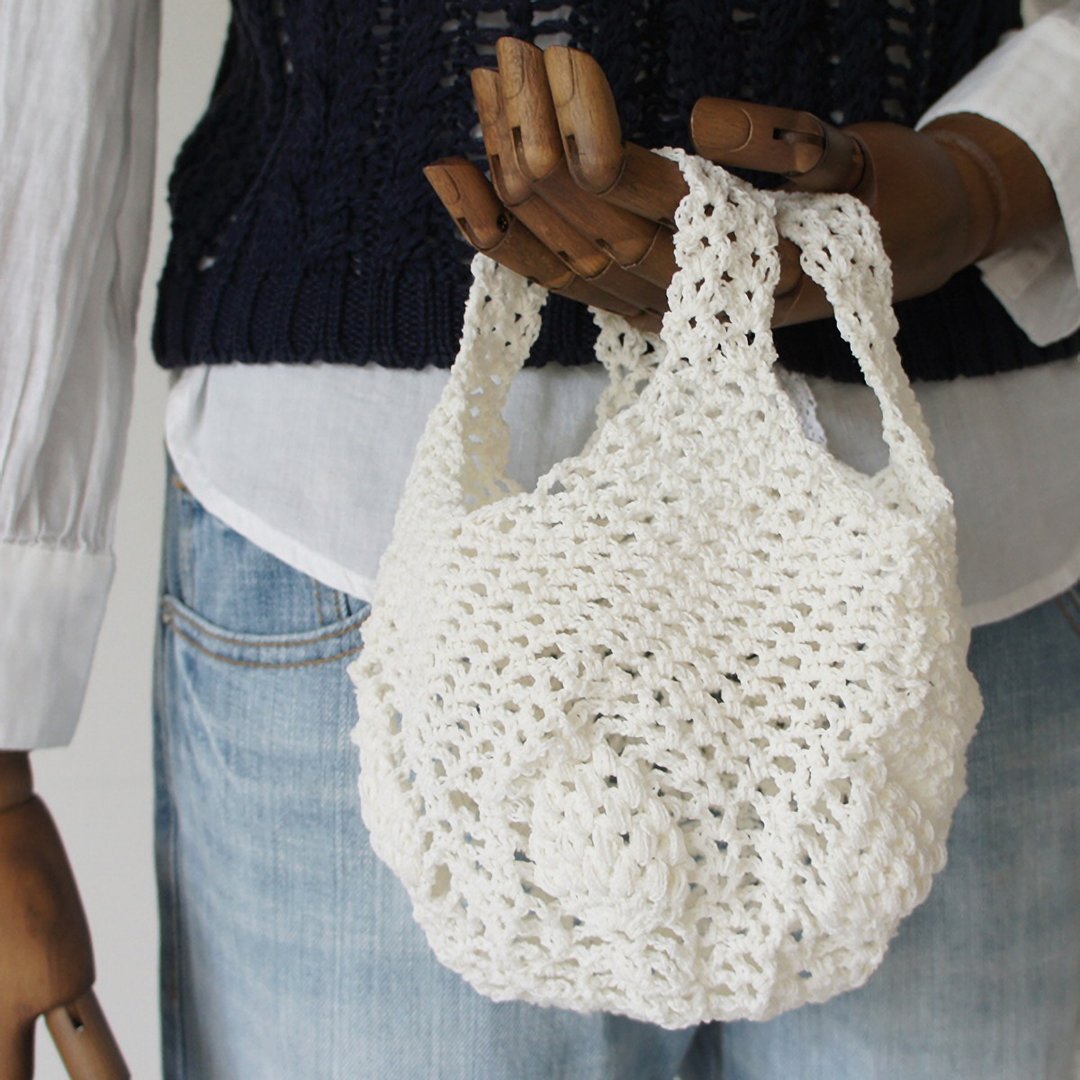Ba-ba handmade Openwork knitting multi bag No.MB2 - 手提包/手提袋 - 其他材质 白色